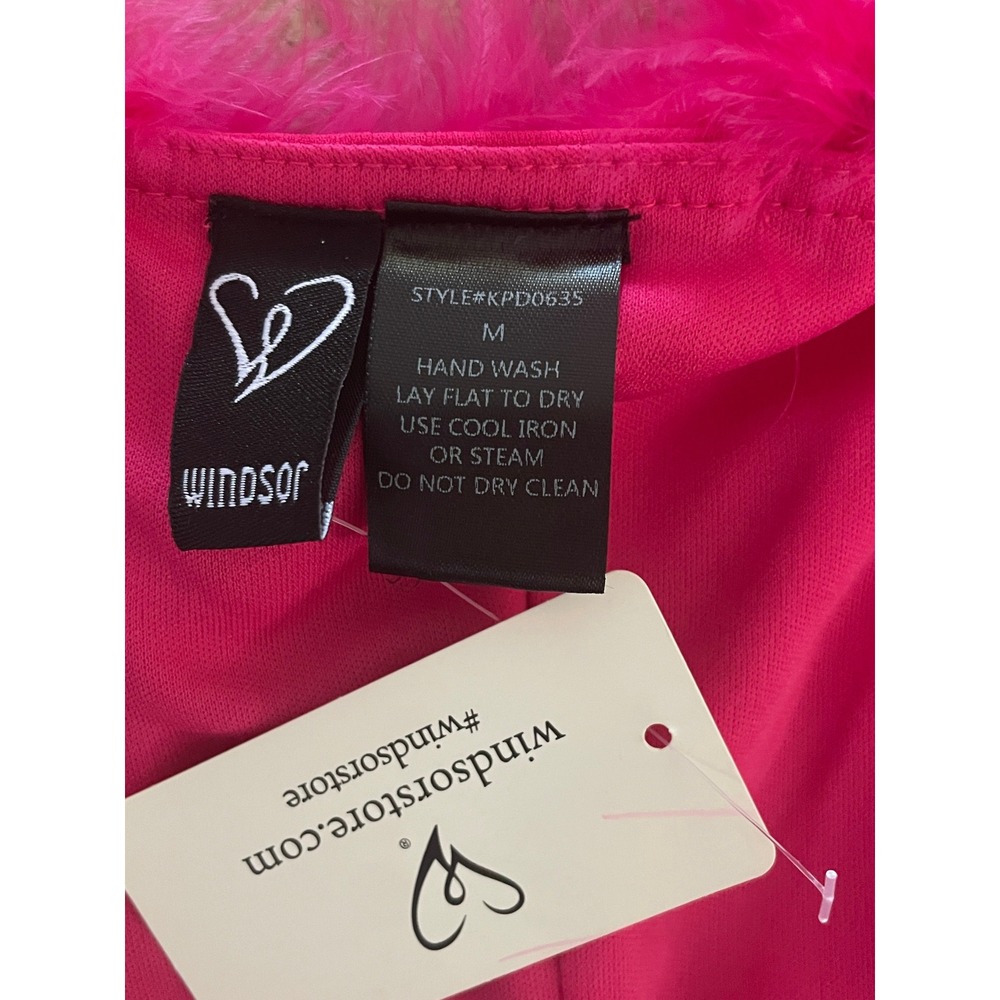 NWT Windsor Hot Pink Feather Trim Strapless Mini Bodycon Dress Size M - Picture 3 of 9